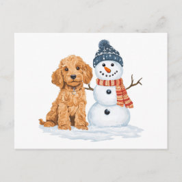 Winter Goldendoodle Dog Cute Snowman ポストカード
