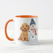 Winter Goldendoodle Dog Cute Snowman マグカップ (左)