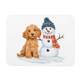 Winter Goldendoodle Dog Cute Snowman マグネット