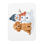 Winter Goldendoodle Dog Cute Snowman マグネット (縦)
