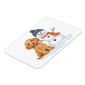 Winter Goldendoodle Dog Cute Snowman マグネット (左側)