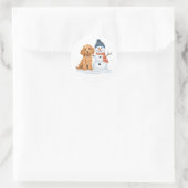 Winter Goldendoodle Dog Cute Snowman ラウンドシール (バッグ)