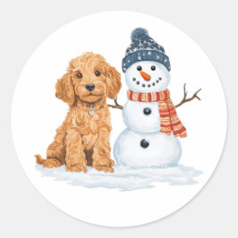 Winter Goldendoodle Dog Cute Snowman ラウンドシール