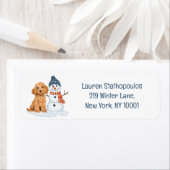 Winter Goldendoodle Dog Cute Snowman ラベル (インサイチュ)