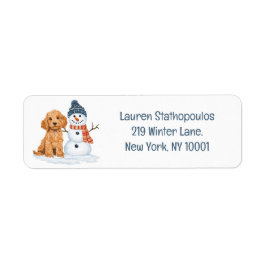 Winter Goldendoodle Dog Cute Snowman ラベル