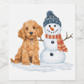 Winter Goldendoodle Dog Cute Snowman ワインラベル (シングルラベル)