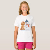 Winter Goldendoodle Dog Cute Snowman Tシャツ (正面フル)