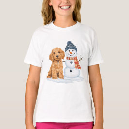Winter Goldendoodle Dog Cute Snowman Tシャツ