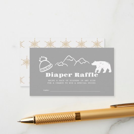 Winter Gray Hand-Drawn Baby Diaper Raffle Ticket エンクロージャーカード (正面/裏面インサイチュ)