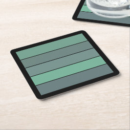 Winter Green And Gray Stripes On Watercolor Paper  スクエアペーパーコースター