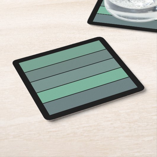 Winter Green And Gray Stripes On Watercolor Paper  スクエアペーパーコースター (アングル)