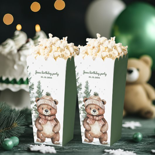 Winter Green Bear Birthday Party Woodland フェイバーボックス