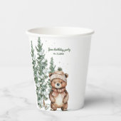 Winter Green Bear Birthday Party Woodland  紙コップ (正面)