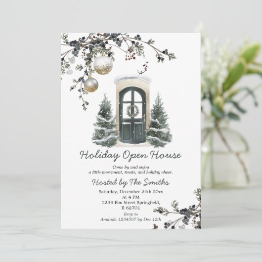 Winter Green Christmas Baubles Holiday Open House 招待状 (スタンド正面)