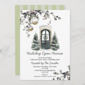 Winter Green Christmas Baubles Holiday Open House 招待状 (正面/裏面)