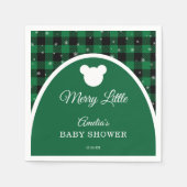 Winter Green Plaid Merry Little Baby Shower スタンダードカクテルナプキン (正面)