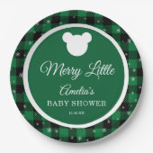 Winter Green Plaid Merry Little Baby Shower ペーパープレート (正面)