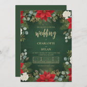 Winter Green Velvet Christmas Floral Wedding 招待状 (正面/裏面)