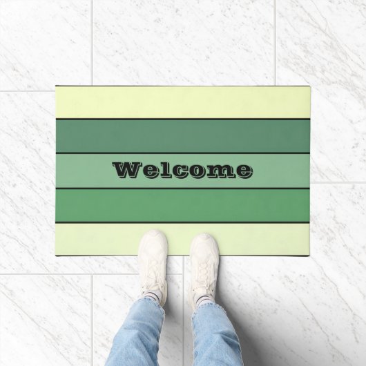 Winter Green Yellow Stripes On Watercolor Paper ドアマット (室内)