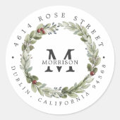 Winter Greenery | ボヘミアンな植物のリターンアドレス ラウンドシール (正面)