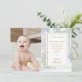 Winter Greenery 1st Birthday Photo サンキューカード (スタンド正面)