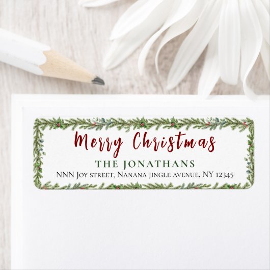  Winter Greenery Elegant Christmas Return Address ラベル (インサイチュ)