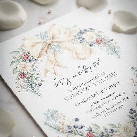 Winter Greenery Elegant Engagement Invitation 招待状