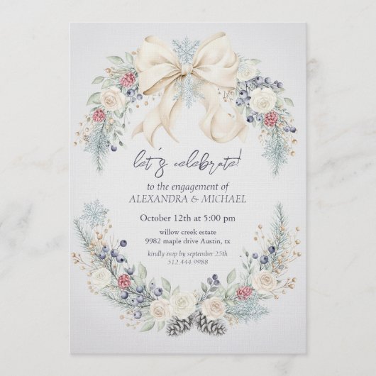 Winter Greenery Elegant Engagement Invitation 招待状 (正面)