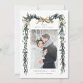 Winter Greenery Garland Wedding Photo Gold & Green セーブザデート (正面)