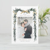 Winter Greenery Garland Wedding Photo Gold & Green セーブザデート (スタンド正面)