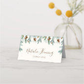 Winter Greenery Pine Branches Cones Wedding  プレイスカード (正面)