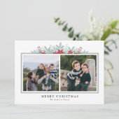 Winter Greenery Poinsettia 2写真メリークリスマス シーズンカード (スタンド正面)