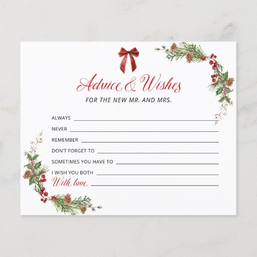 Winter Greenery Red Bow Advice and Wishes card (正面)