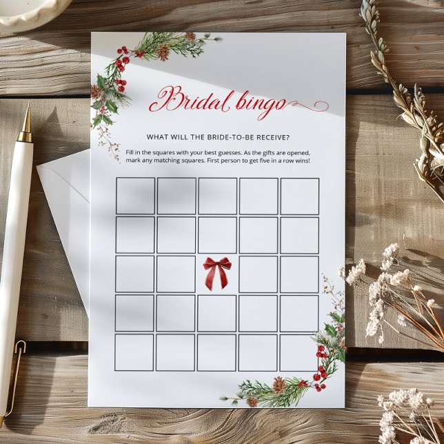 Winter Greenery Red Bow Bridal Bingo game (クリエイターアップロード済み)