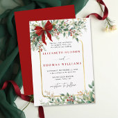 Winter Greenery Red Bow Rustic *Gold Frame Wedding 招待状