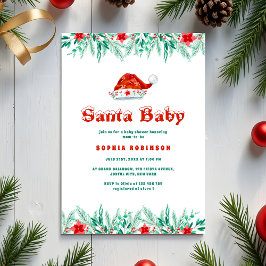 Winter Greenery Santa Baby  Christmas Baby Shower 招待状