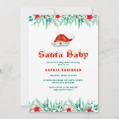 Winter Greenery Santa Baby  Christmas Baby Shower 招待状 (正面)