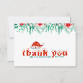 Winter Greenery Santa Hat Christmas Baby Shower サンキューカード (正面)