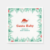 Winter Greenery Santa Hat Christmas Baby Shower スタンダードカクテルナプキン (正面)