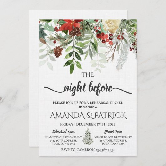 Winter Greenery The Night Before Rehearsal Dinner 招待状 (正面/裏面)