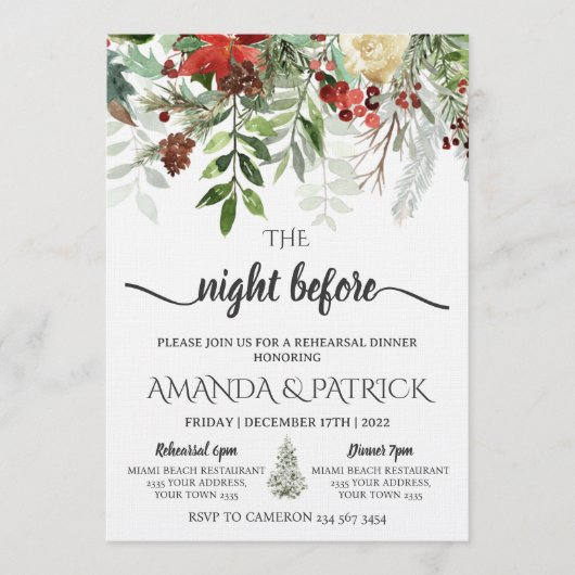 Winter Greenery The Night Before Rehearsal Dinner 招待状 (正面)