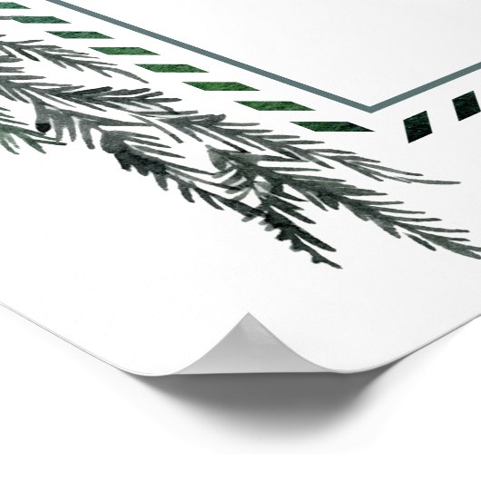 Winter Greens Garland Wedding Welcome Green & Gold ポスター (角)