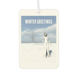 Winter Greetings. Female elf walking in the snow  カーエアーフレッシュナー