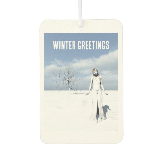 Winter Greetings. Female elf walking in the snow  カーエアーフレッシュナー (正面)