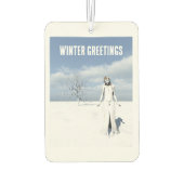 Winter Greetings. Female elf walking in the snow  カーエアーフレッシュナー (裏面)