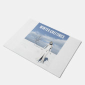 Winter Greetings. Female elf walking in the snow  ドアマット (アングル)