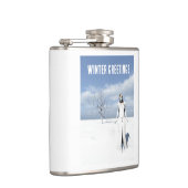 Winter Greetings. Female elf walking in the snow フラスク (右)
