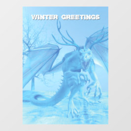 Winter Greetings. Ice dragon with antlers ウィンドウサイン