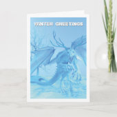 Winter Greetings. Ice dragon with antlers カード (正面)