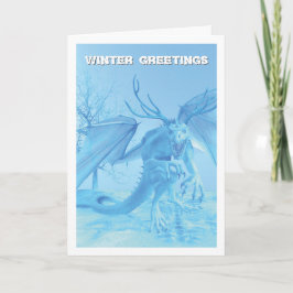 Winter Greetings. Ice dragon with antlers カード